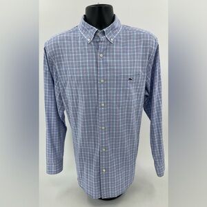 Vineyard Vines Classic Fit Tucker Buttondown Blue & Pink Plaid Shirt Men’s Large